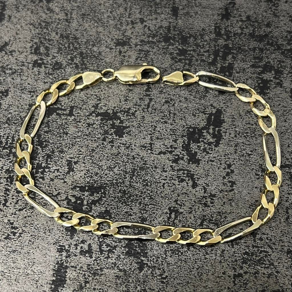 14k gouden armband figaro schakel massief, Ophalen of Verzenden, Zo goed als nieuw, Goud