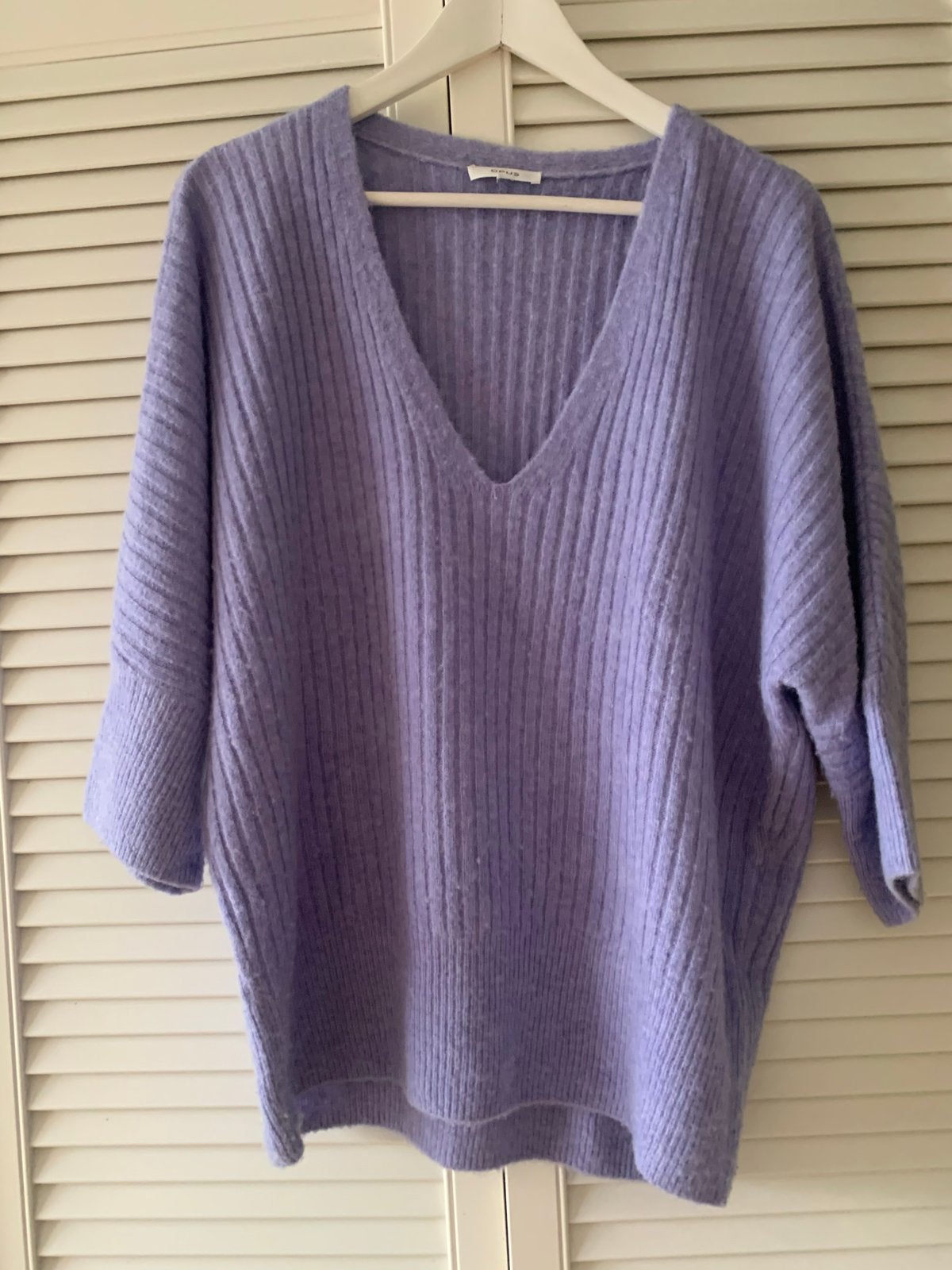 Opus Mohair Trui - Lila Ribgebreid V-hals, Ophalen of Verzenden, Gedragen, Maat 38/40 (M), Paars