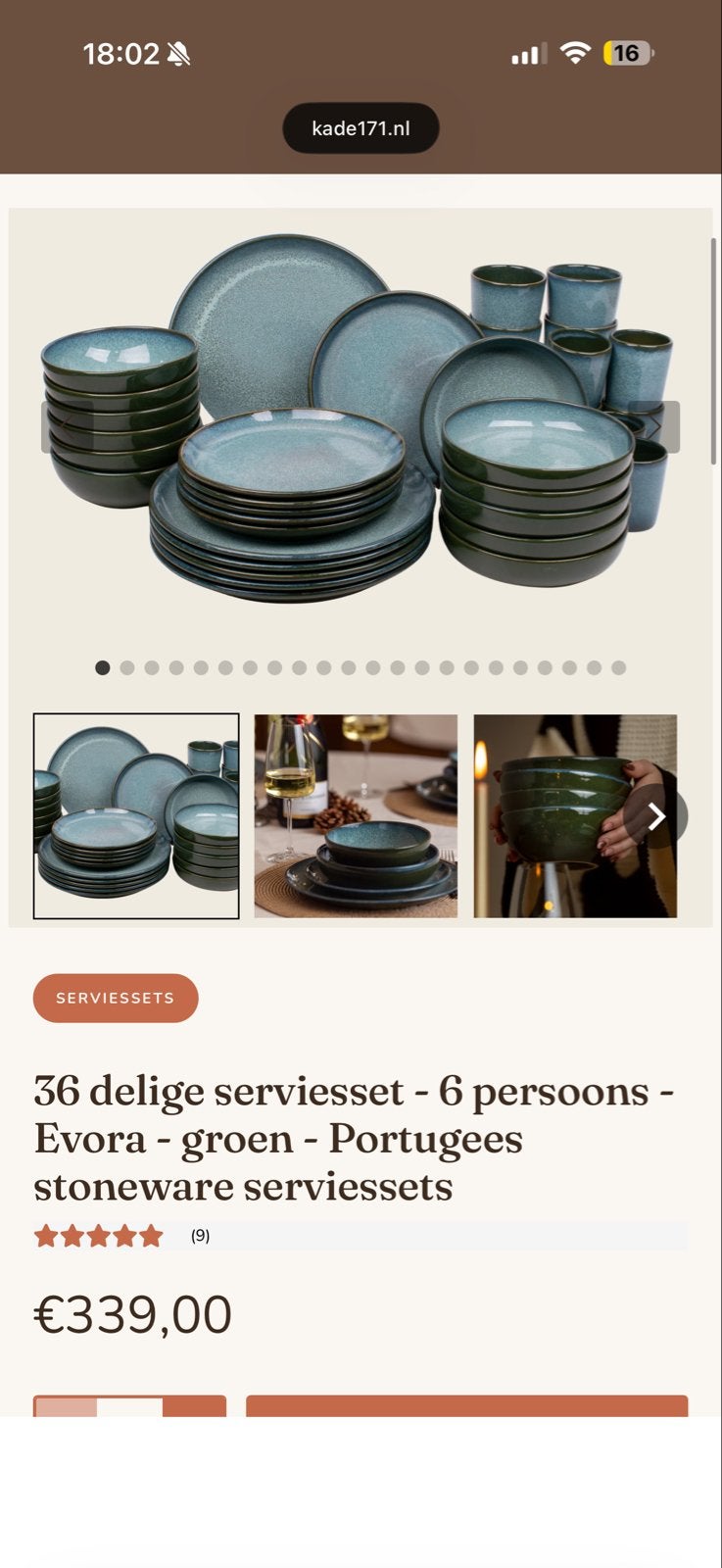 Nieuw Kade171 36-delig Evora Servies Groen - Portugees, Ophalen, Overige merken, Keramiek, Nieuw