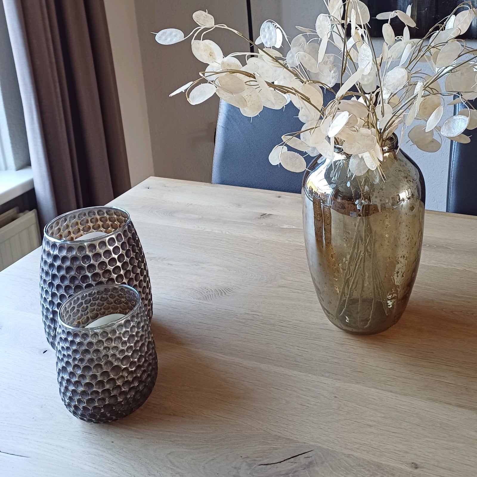 Te koop: 2 mooie glazen theelichthouders / windlichten, Ophalen, Zo goed als nieuw, Overige materialen, Kandelaar