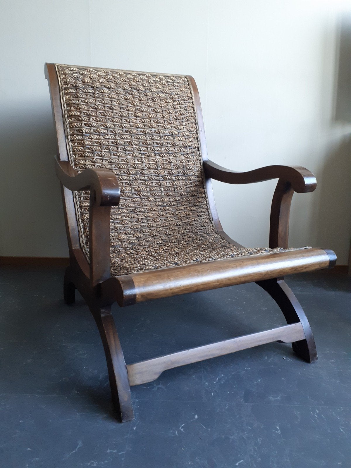 Vintage (plantage) stoel met rieten zitting en rugleuning, Antiek en Kunst, Antiek | Meubels | Stoelen en Banken, Ophalen