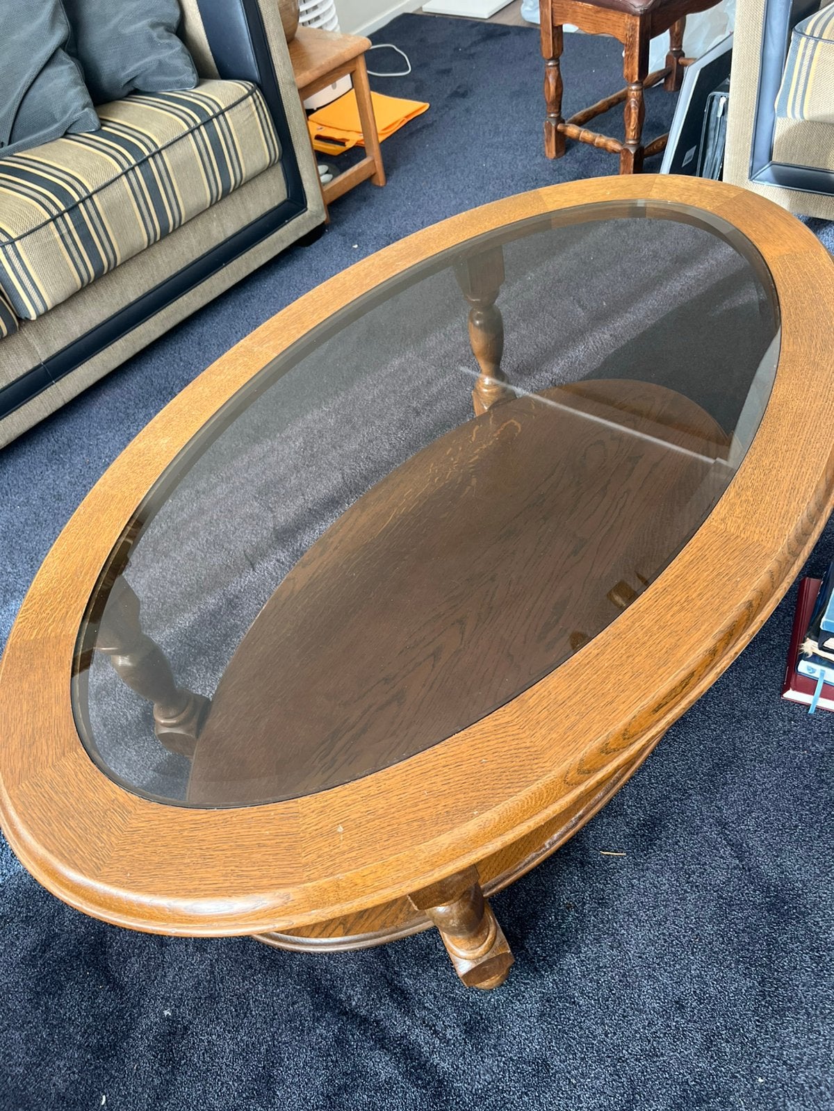 Mooie eiken salon tafel met glasplaat * Koopje *Bijna gratis, Ophalen, 100 tot 150 cm, 50 tot 100 cm, Zo goed als nieuw