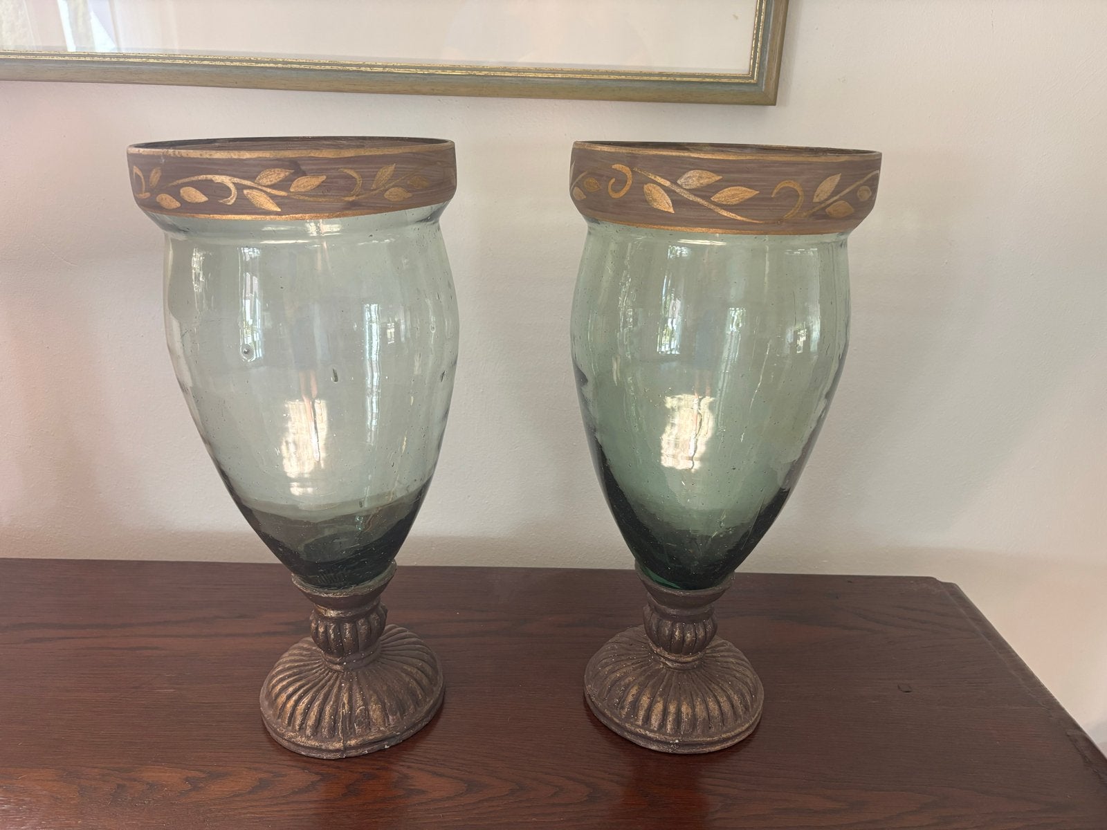 Set van 2 glazen vazen met gouden details - 45 cm hoog, Ophalen