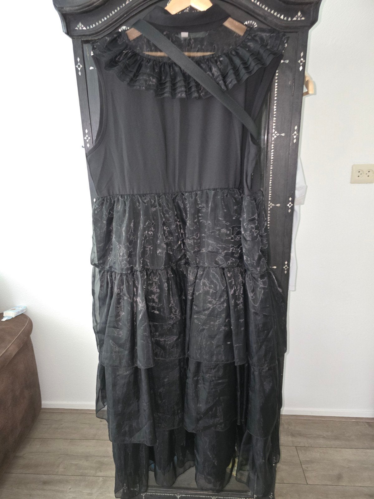 Wednesday Addams Jurk - Zwart met ruches en hoofdband, Kleding | Dames, Jurken, Zwart, Maat 46/48 (XL) of groter, Ophalen of Verzenden