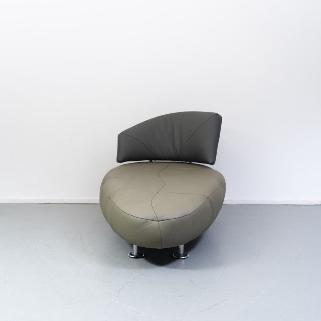Leolux Kikko Chaise Longue Fauteuil Olijfgroen Leer, Niet ingevuld, Zo goed als nieuw, Niet ingevuld, Niet ingevuld