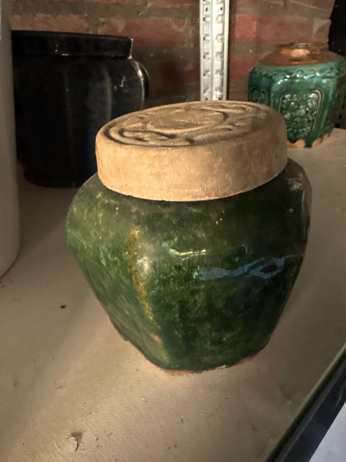 Antieke Chinese gemberpot met deksel, groen geglazuurd, Antiek en Kunst, Antiek | Keramiek en Aardewerk, Ophalen of Verzenden