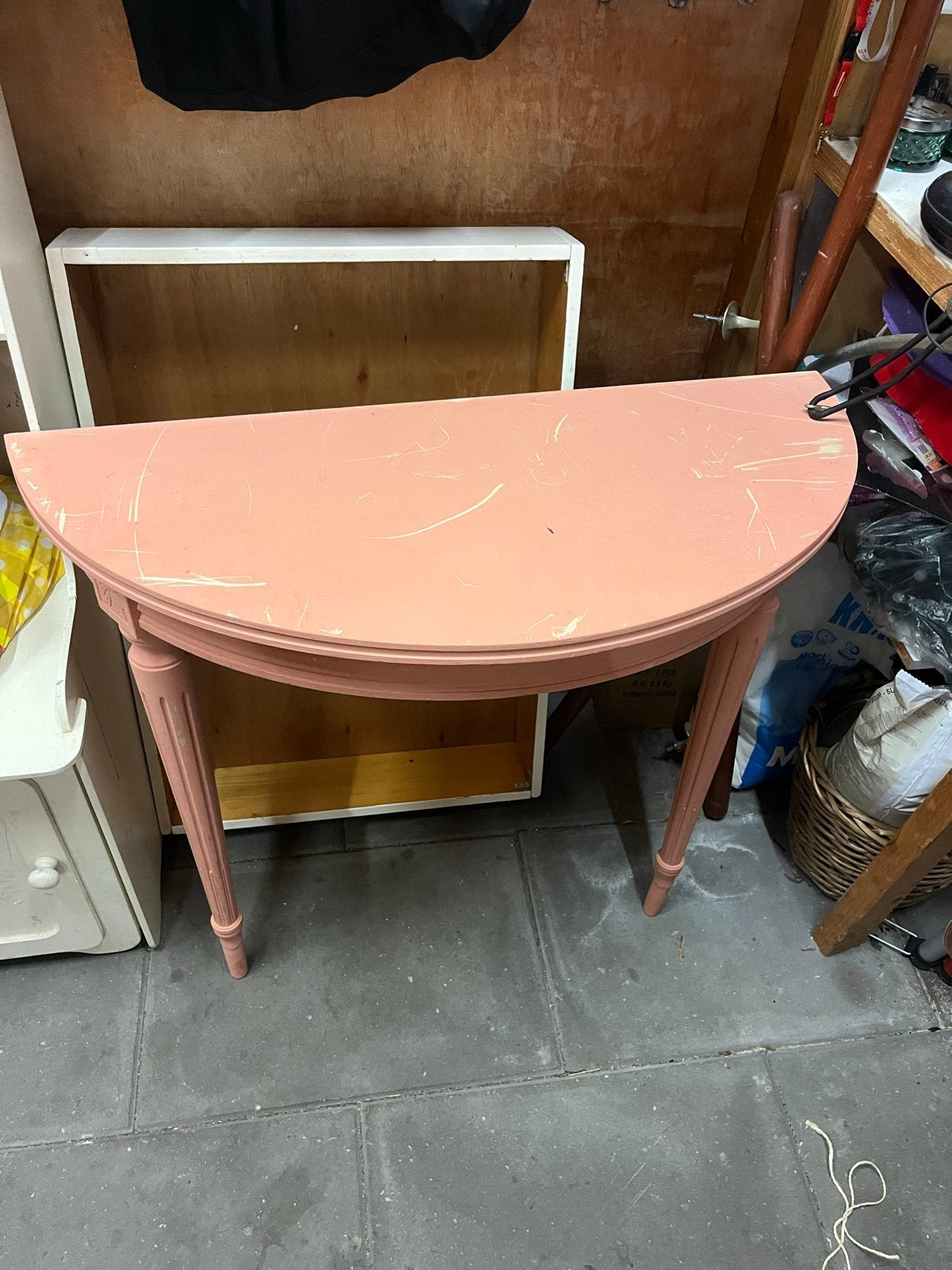 Vintage Halfronde Console Tafel - Roze, Ophalen, Gebruikt, Tot twee personen, 50 tot 100 cm