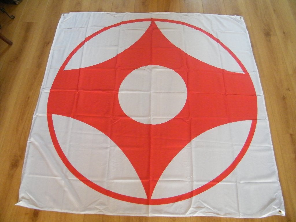 kyokushin karate vlaggen Oyama kanku kanji 3 halen 2 betalen, Maat XL, Ophalen of Verzenden, Nieuw, Karate