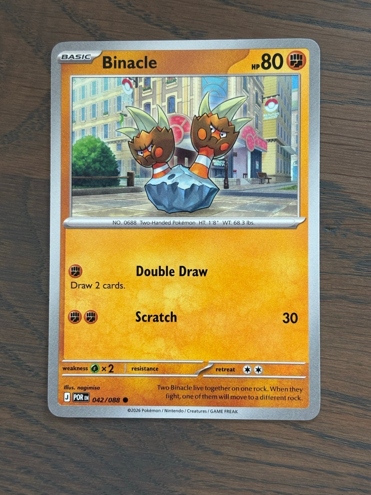 Pokémon Kaart Binacle 042/088 - Basic HP 80, Ophalen of Verzenden, Zo goed als nieuw, Losse kaart