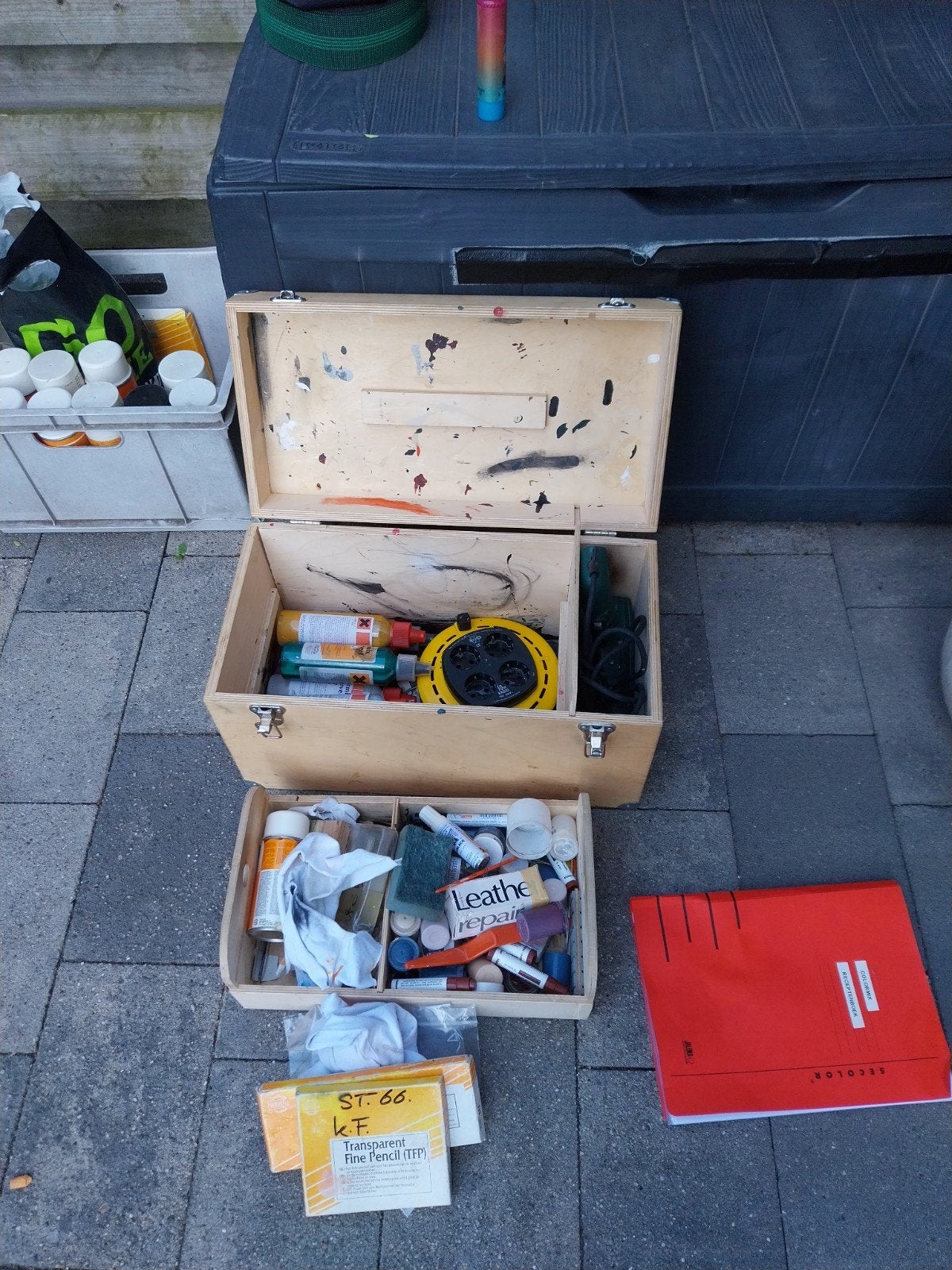 Grote partij verf, lak en beits voor meubelreparatie, Gebruikt, Overige kleuren, Ophalen of Verzenden, Lak