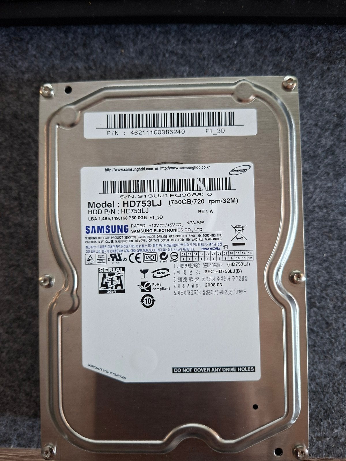 Samsung HDD 750GB, Computers en Software, Harde schijven, Ophalen of Verzenden, Laptop