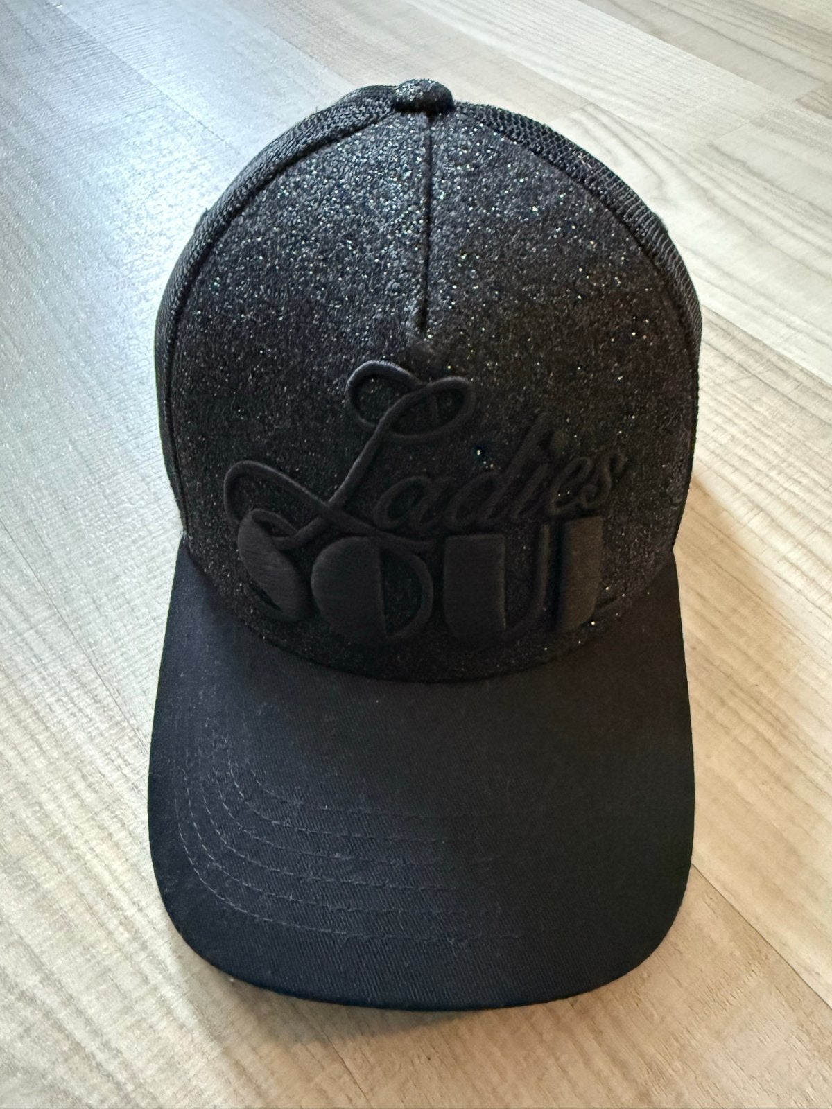 Zwarte glitter pet met 'Ladies Soul' opdruk, Ophalen of Verzenden, Zo goed als nieuw, One size fits all, Pet