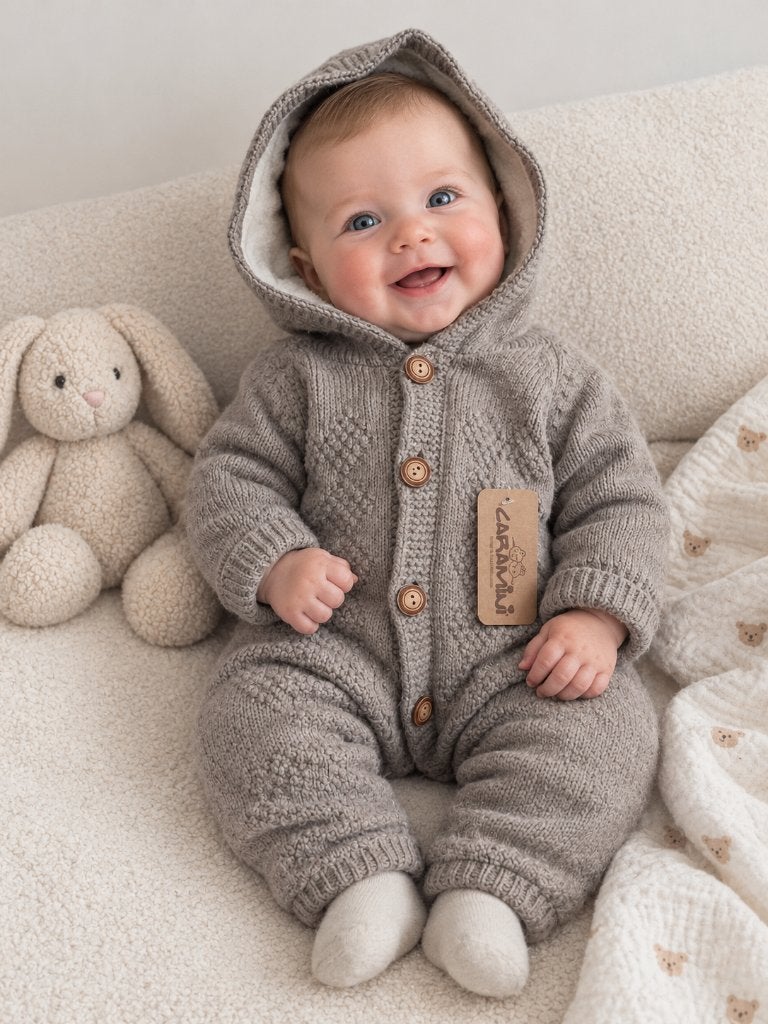 Boxpakje Caramini Knitwear donker beige gevoerd 6-9 m NIEUW, Kinderen en Baby's, SO, Jongetje of Meisje, Nieuw, Info@juniorcompany.nl