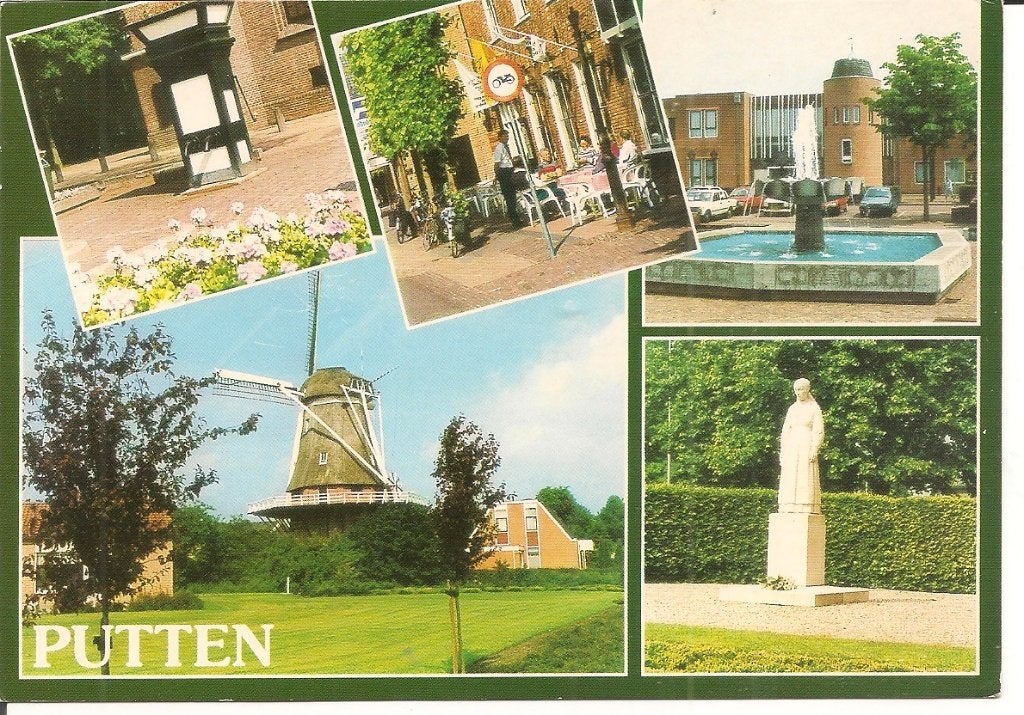 Ansichtkaart Putten - Molen, fontein en monument, Ophalen of Verzenden, 1980 tot heden, Ongelopen, Gelderland