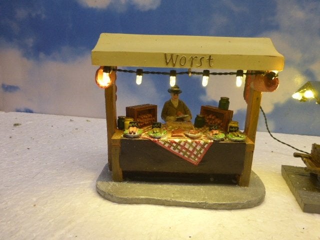4 kraampjes met lampjes kerstdorp kersthuisjes accessoires, Diversen, Ophalen of Verzenden, Gebruikt