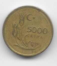 Turkije 5000 lira 1996 KM# 1029.1, Verzenden, Midden-Oosten, Losse munt