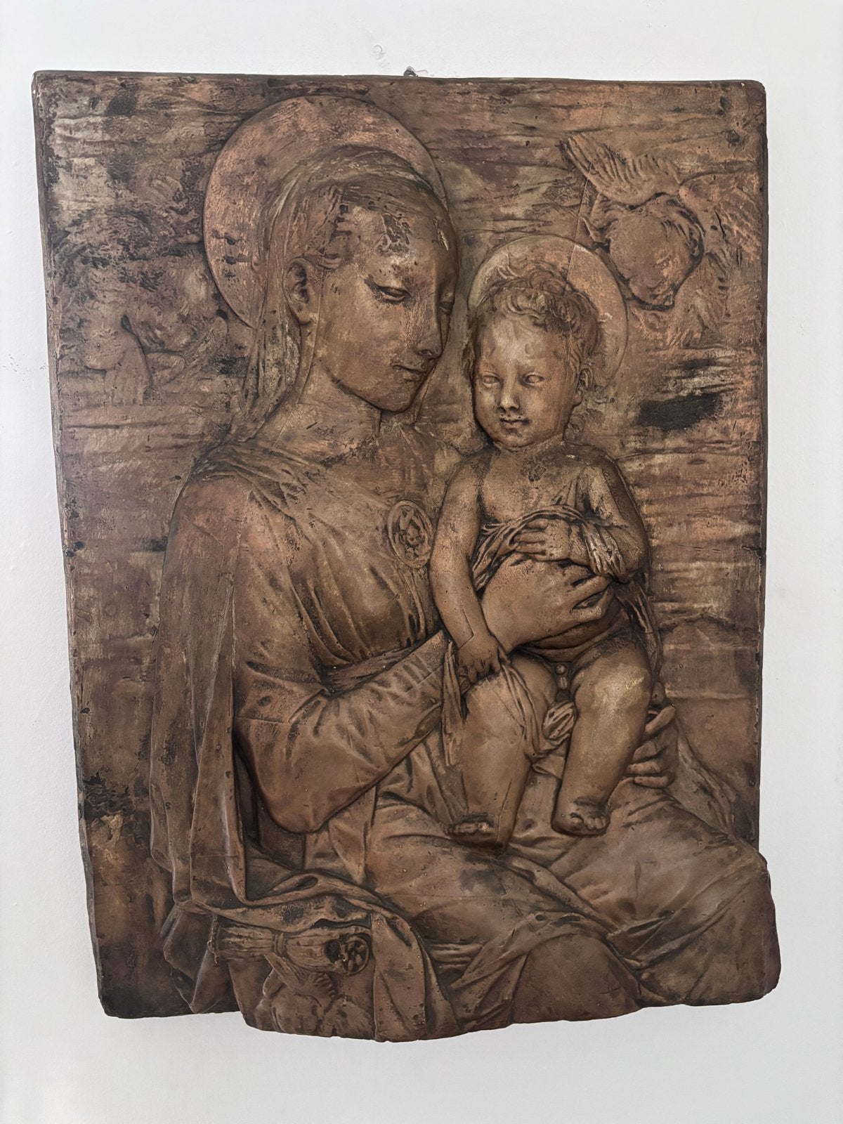 Reliëf toegeschreven aan Antonio Rossellino, gips, eind 19e, Gips, Handgemaakt, Wanddecoratie, Bruin