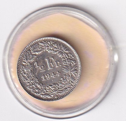 Zwitserland 1/2 Franc 1944  Fraai, Verzenden, Overige landen, Losse munt, Zilver