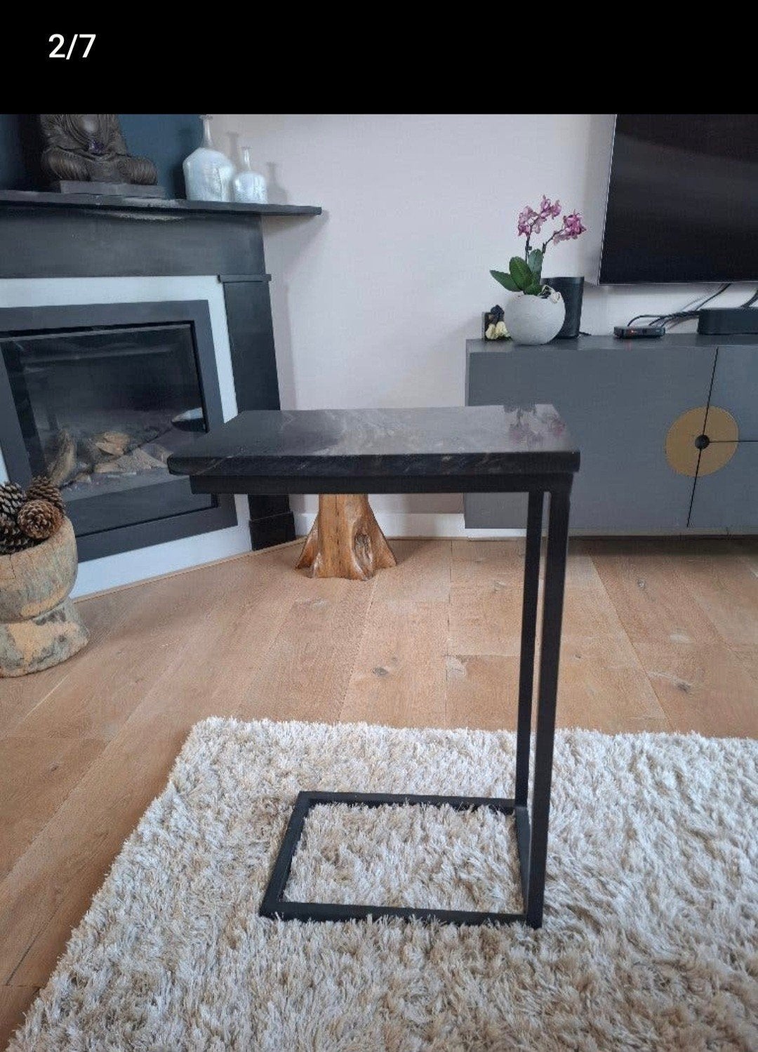 Modern bijzettafeltje, natuurstenen blad en stalen pootjes, Ophalen, Overige materialen, Minder dan 55 cm, Gebruikt
