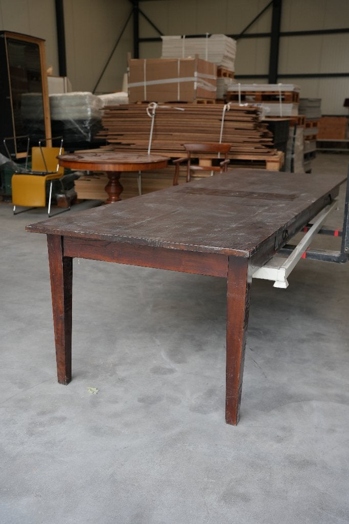 Donker houten eettafel 2 lades - 300 x 99 cm, Huis en Inrichting, Tafels | Eettafels, Gebruikt, 200 cm of meer, 50 tot 100 cm