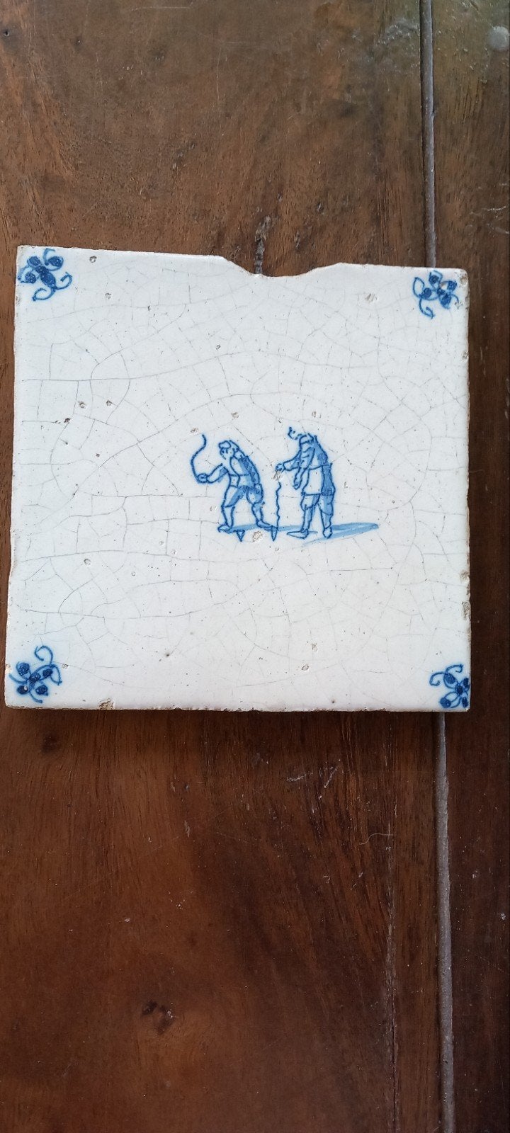 antieke delfts blauwe tegel.Kinderspel/tollen ca 1700, Ophalen