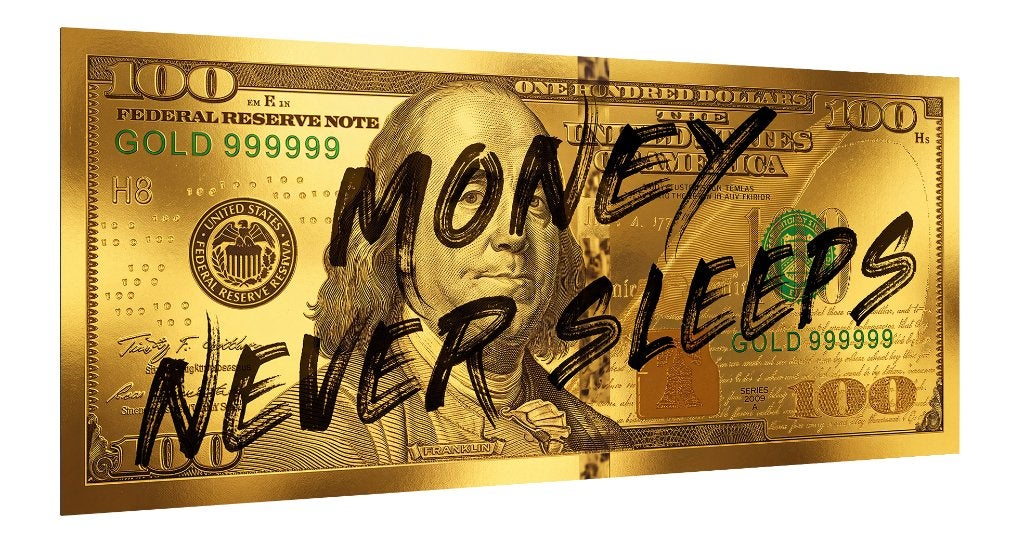 Money Never Sleeps Plexiglas, Info@wallart4you.nl, Verzenden, Wall Art 4 You, Nieuw