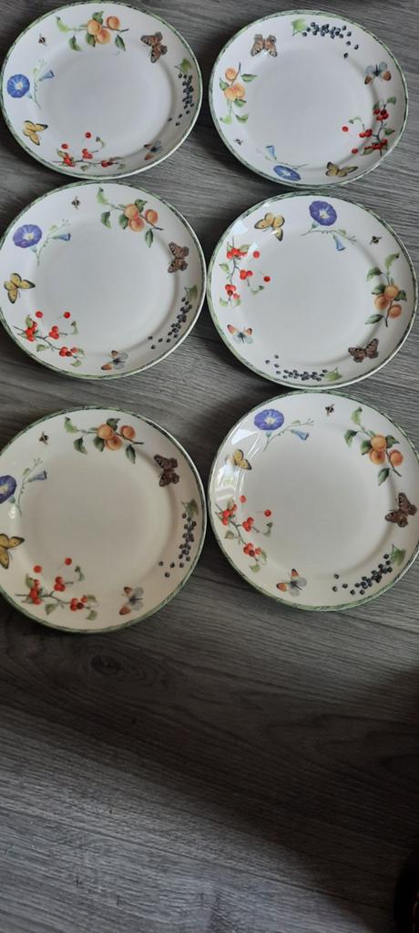 6 gebaksbordjes janneke brinkman fruit en flowers, Ophalen of Verzenden, Zo goed als nieuw, Bord(en), Overige stijlen