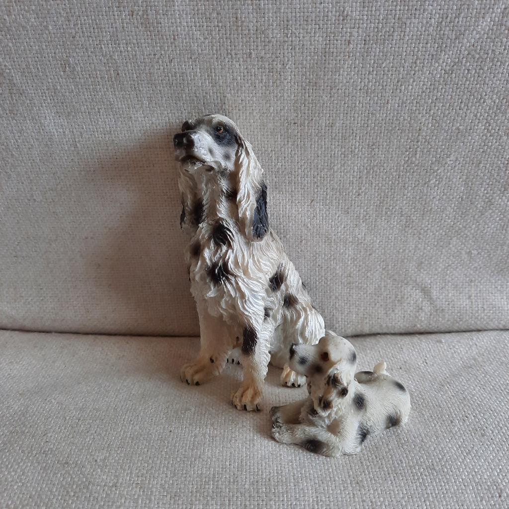 Vintage beeldje hond - Setter - Reu met pup -, Ophalen of Verzenden