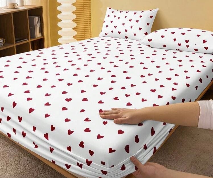 Hoeslaken hartjes - Nieuw, Ophalen of Verzenden, Polyester, Wit, Hoeslaken of Sloop
