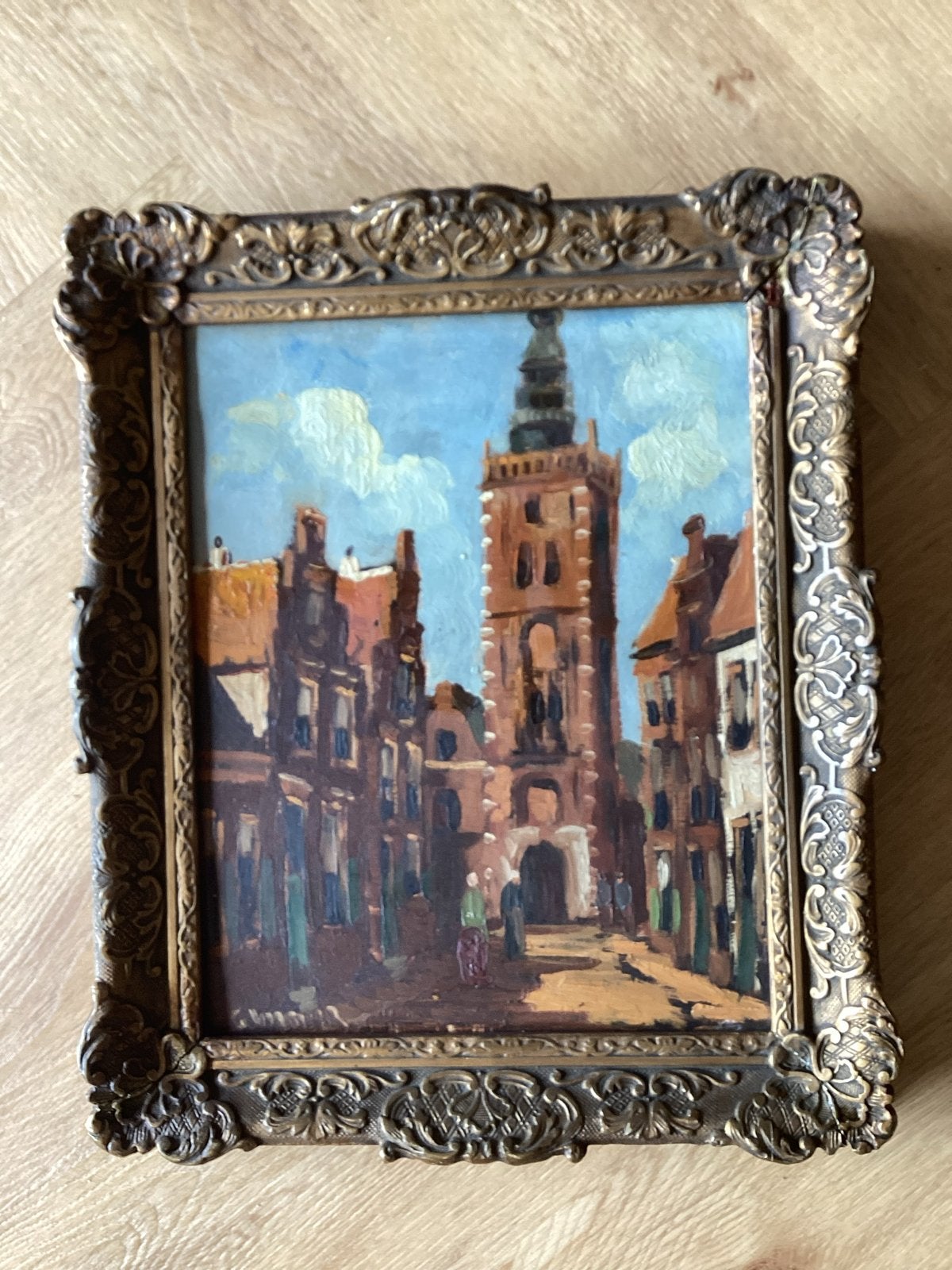 Oud Olieverf Schilderij. Buurkerk of Buurtoren Utrecht, Paneel, Oud hollands, Ophalen of Verzenden, Handgeschilderd