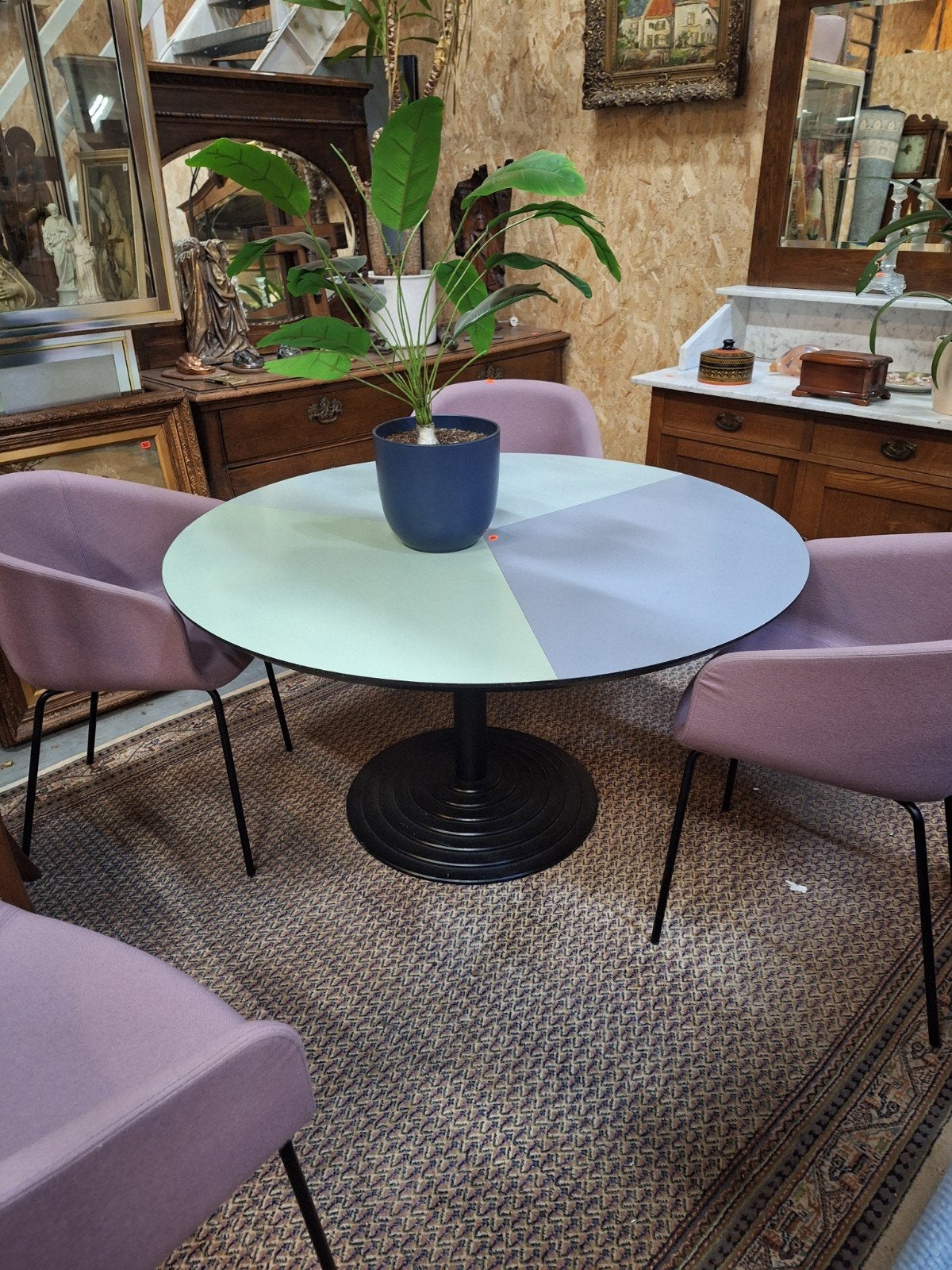 Moderne Ronde Design Tafel - Uniek Kleurrijk Blad, Ophalen, Gebruikt, Overige materialen, Onbekend