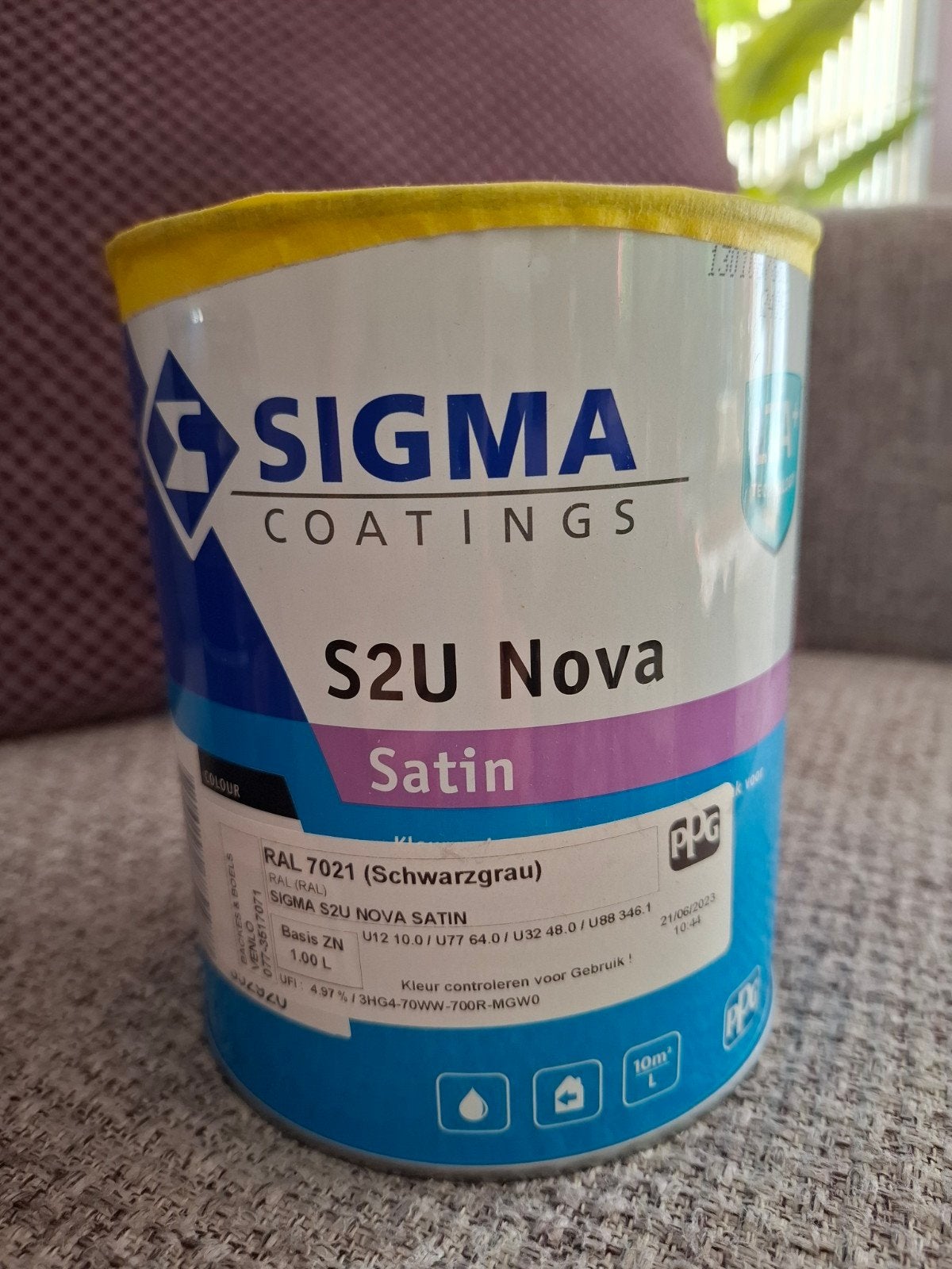 Sigma S2U Nova Satin RAL 7021 (Zwartgrijs) - 1 Liter, Nieuw, Ophalen of Verzenden, Verf, Grijs
