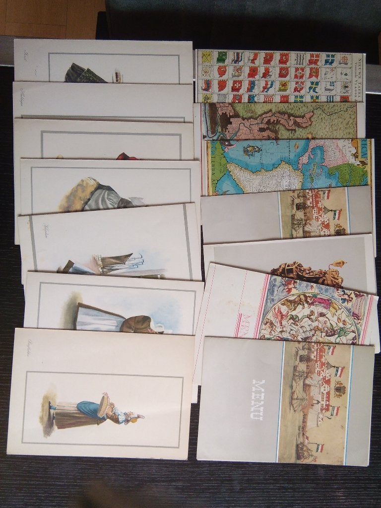 14 menukaarten KNSM 1957, Ophalen of Verzenden, Gebruikt, Motorboot, Gebruiksvoorwerp
