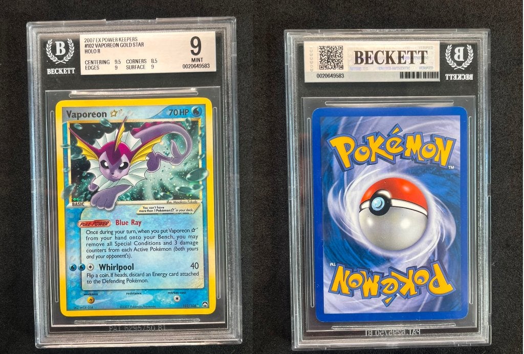Vaporeon Gold Star BGS 9, Ophalen of Verzenden, Zo goed als nieuw, Losse kaart, Foil