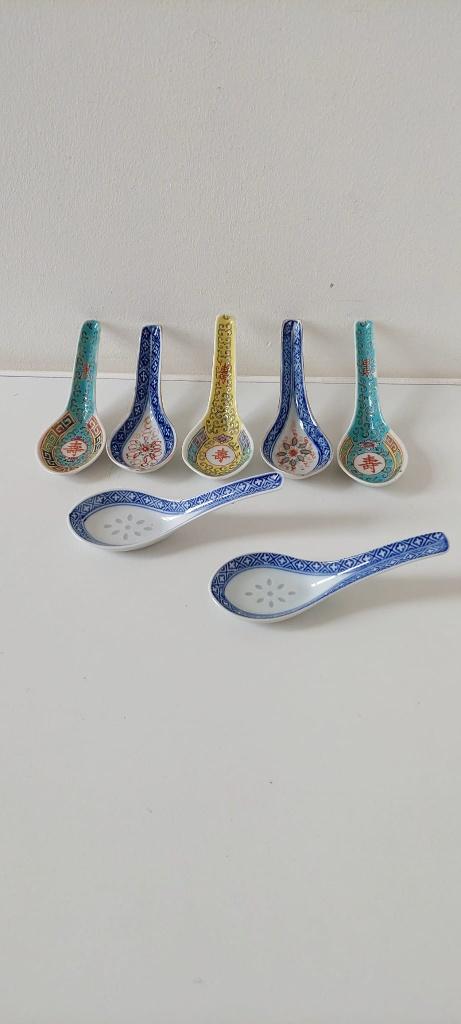 Vintage Chinese porseleinen soeplepels lepels set (7 stuks), Overige materialen, Eu, Eu, Ophalen of Verzenden
