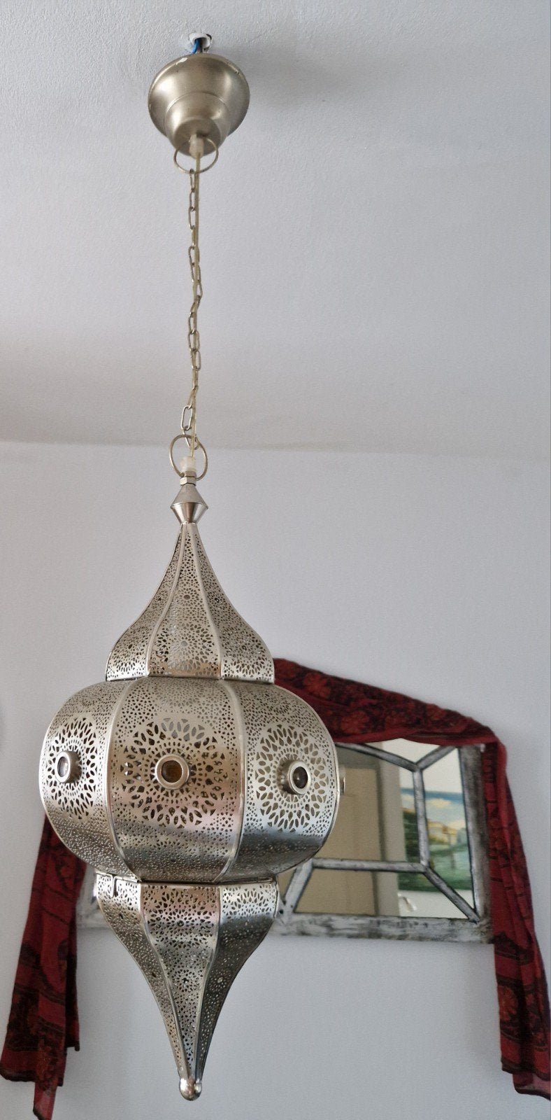 Oosterse Hanglamp - Metaal - Zilverkleurig, Huis en Inrichting, Ophalen, Zo goed als nieuw, Oosters, Marokkaans, Bohemian, Metaal