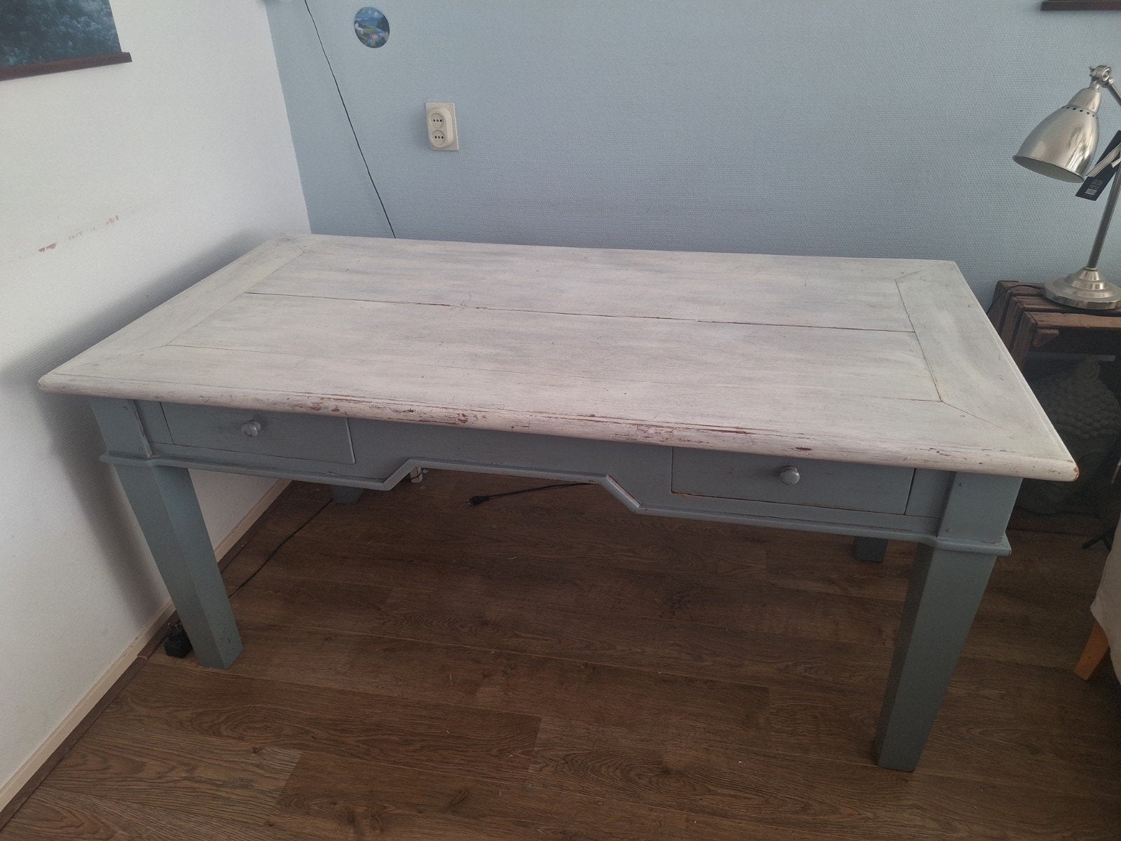 Snel weg!! Landelijke houten tafel met 2 lades , 160x80x75cm, Ophalen, Gebruikt, 50 tot 100 cm, 150 tot 200 cm