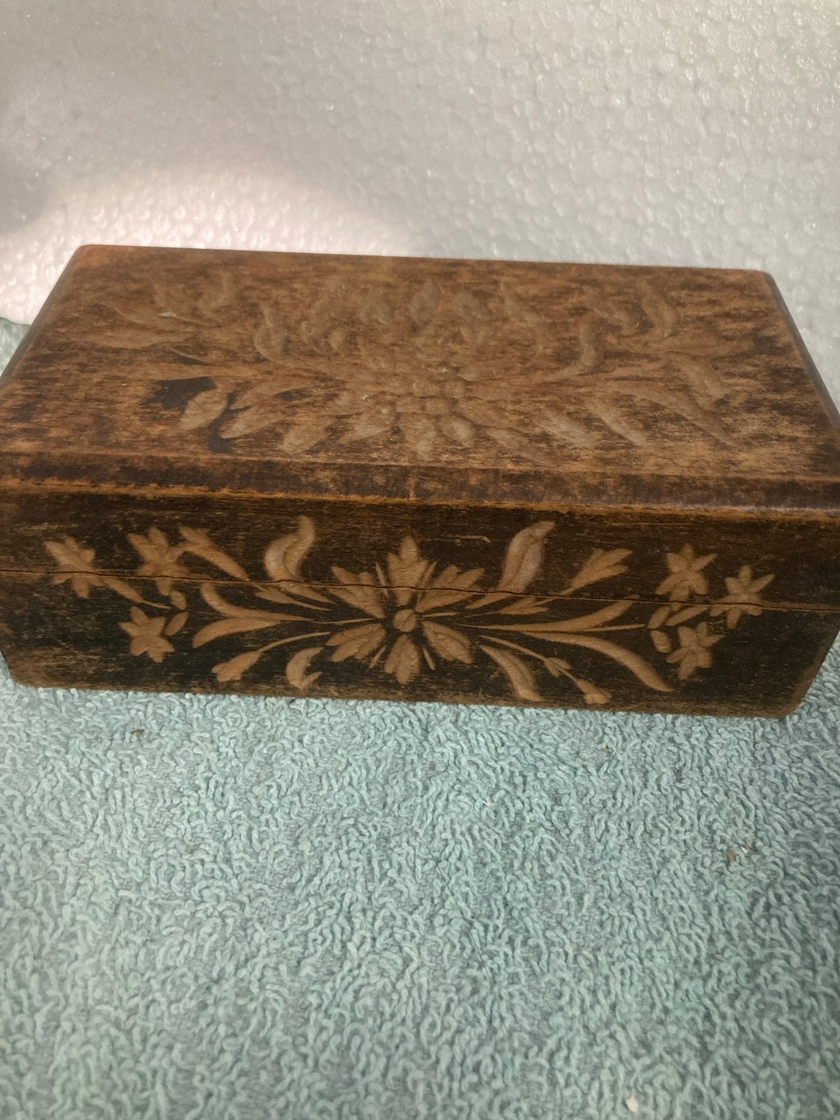 Antiek houten doosje met edelweiss decoratie, Ophalen of Verzenden