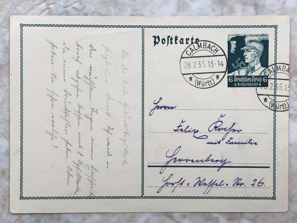 Postkaart, gestempeld Calmbach 28.2.35., Postzegels en Munten, Brieven en Enveloppen | Buitenland, Verzenden, Briefkaart