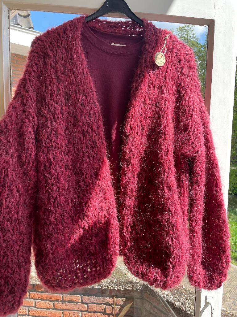 NIEUW handgebreid vest prachtige bordeauxmix OS alpaca, Maat 38/40 (M), Overige kleuren, Verzenden, Nieuw