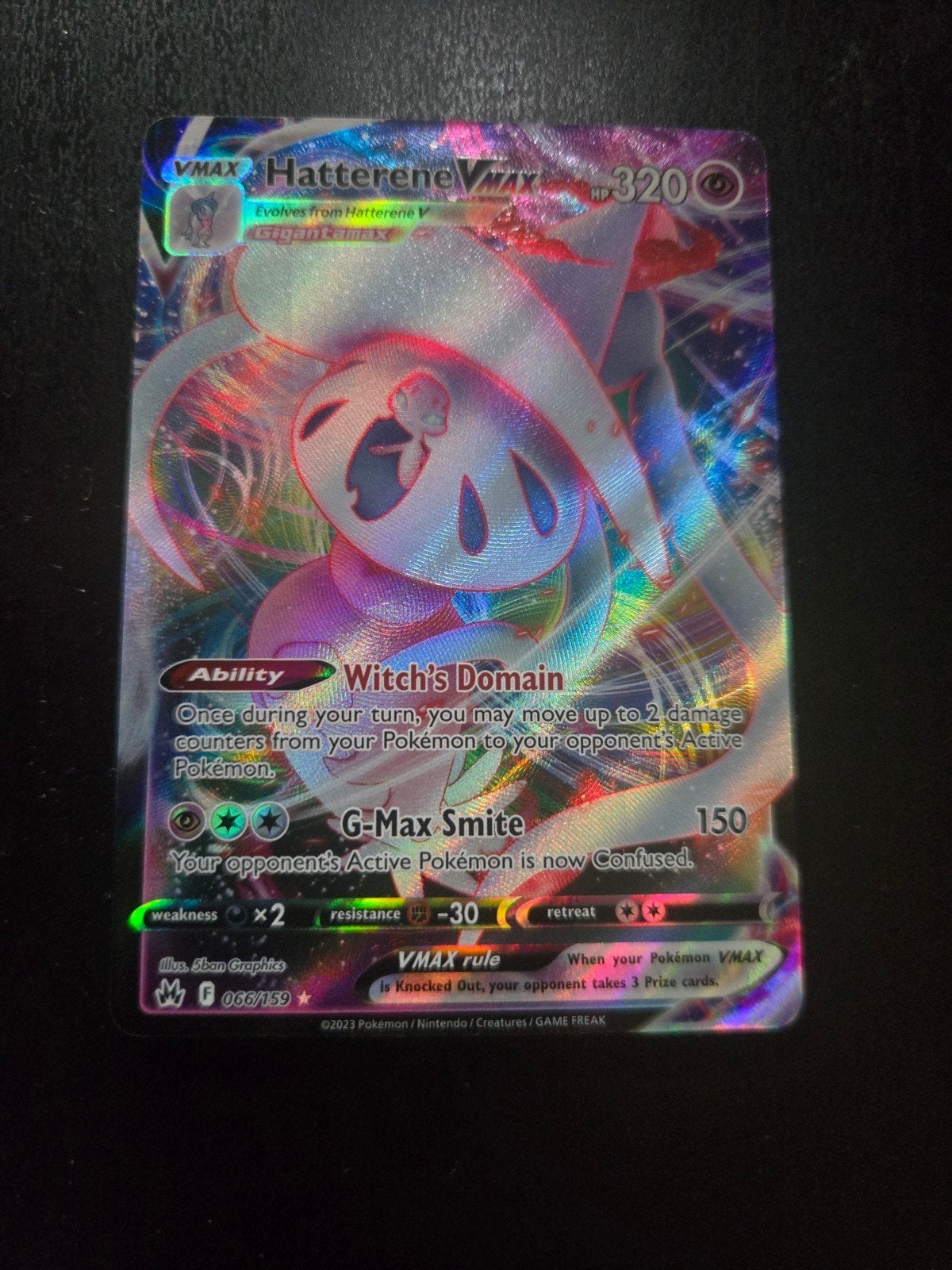 Hatterene VMAX 066/159 - Near Mint Pokémon Kaart, Ophalen of Verzenden, Zo goed als nieuw, Losse kaart, Foil