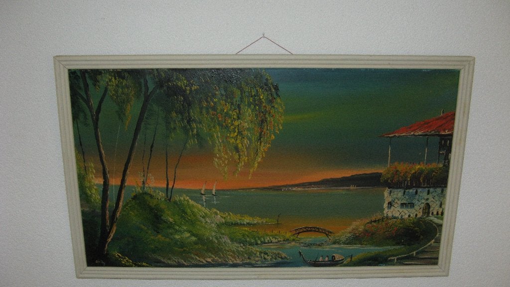 Retro Indonesisch Schilderij 'Zeegezicht" 1969 izgs, Ophalen of Verzenden