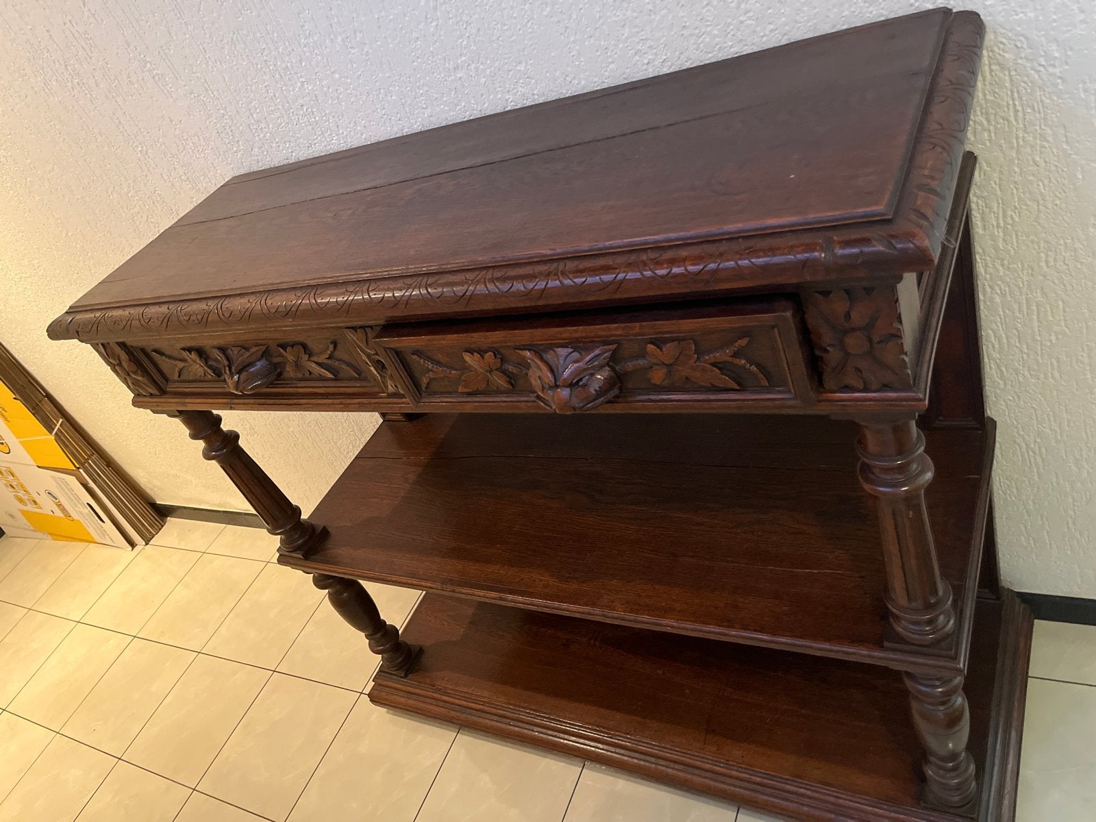 Antieke Console Tafel met Lades en Marmeren Blad, Ophalen