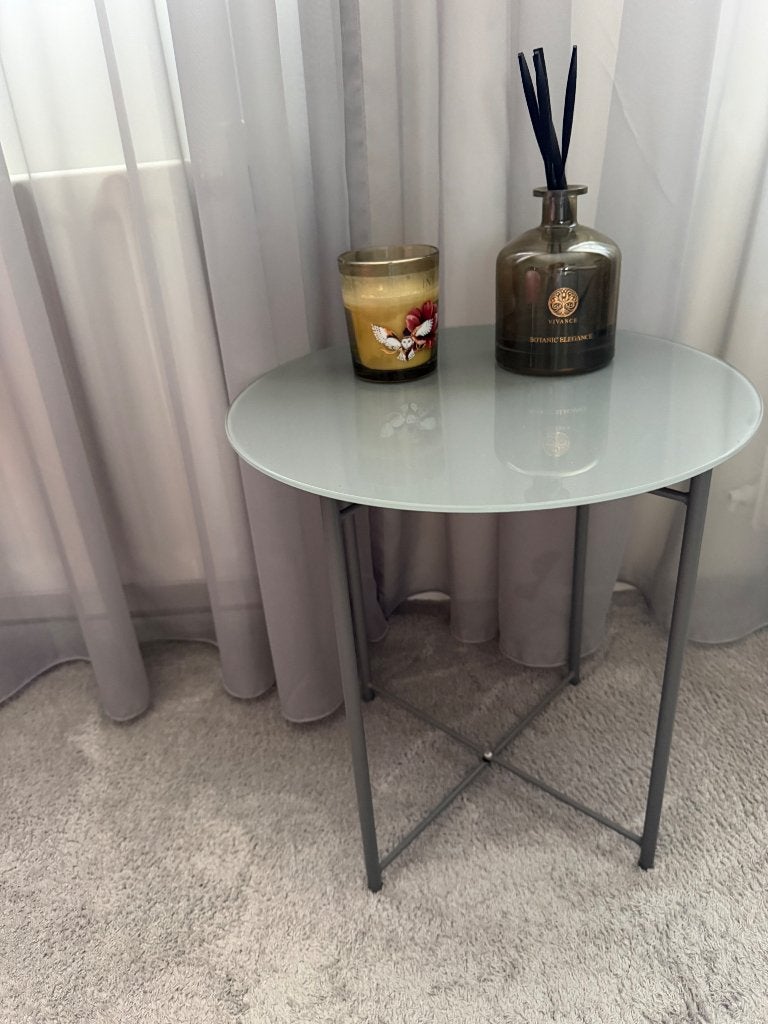 Ronde glazen bijzettafeltje, Ophalen, 50 tot 100 cm, Rond, 25 tot 50 cm