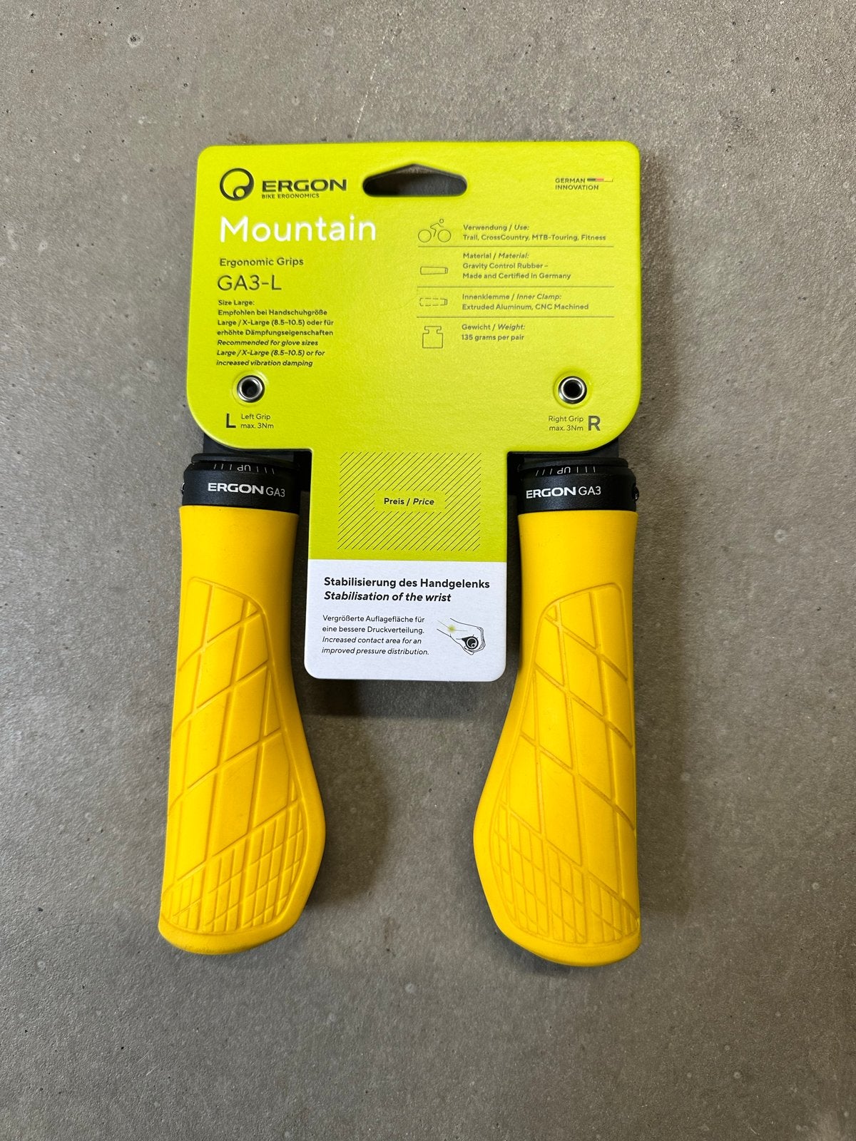 Ergon GA3-L Ergonomische mountainbike/tour grepen Nieuw Geel, Stuur, Nieuw, Ophalen of Verzenden, Aluminium