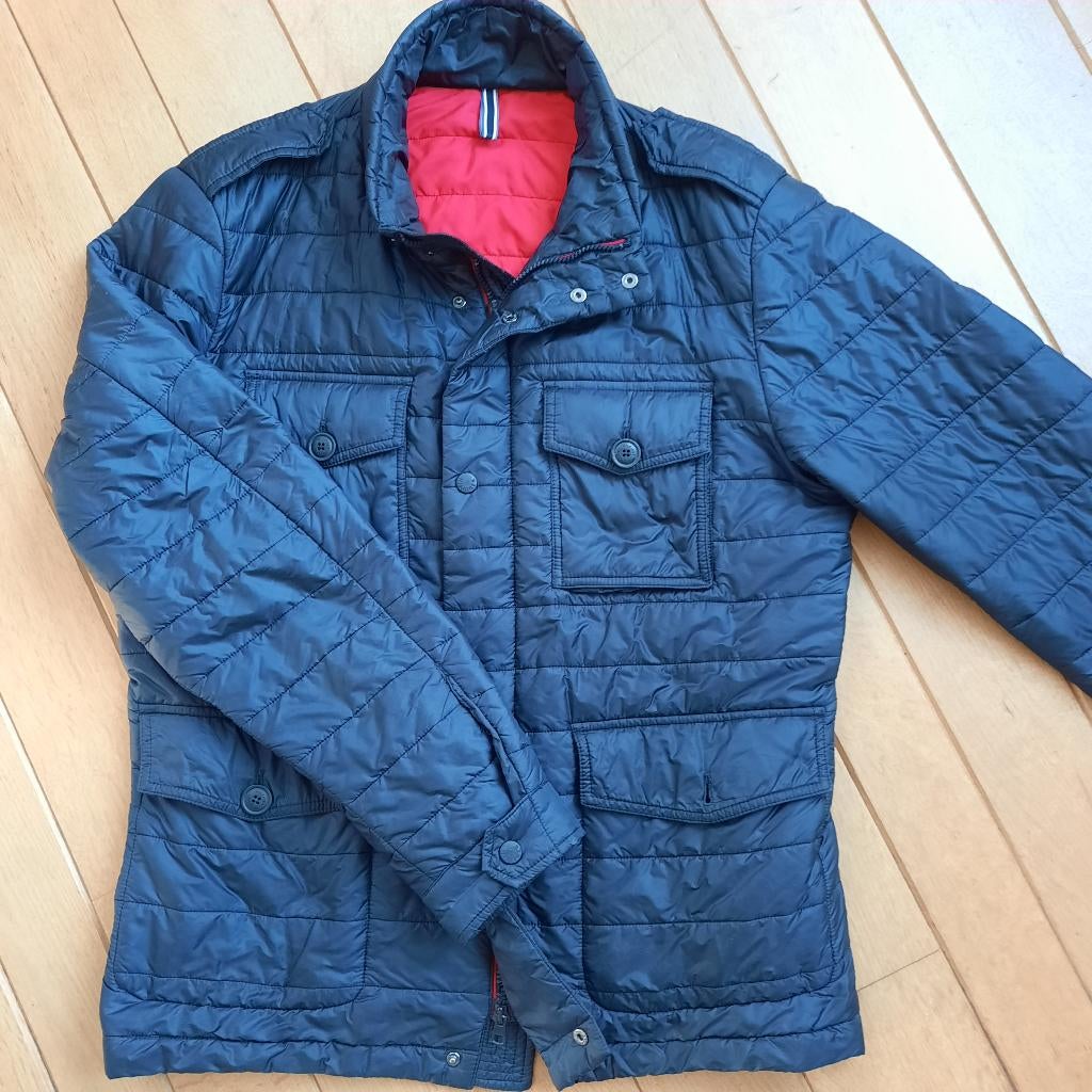 Tommy Hilfiger jas jack donker blauw doorgestikt maat XL, Ophalen of Verzenden, Zo goed als nieuw, Maat 56/58 (XL), Blauw