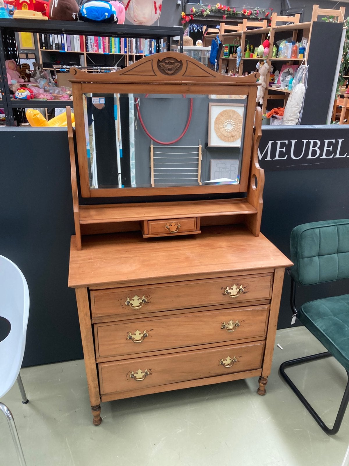 Vintage Kaptafel met Spiegel en Laden - Hout, Ophalen of Verzenden