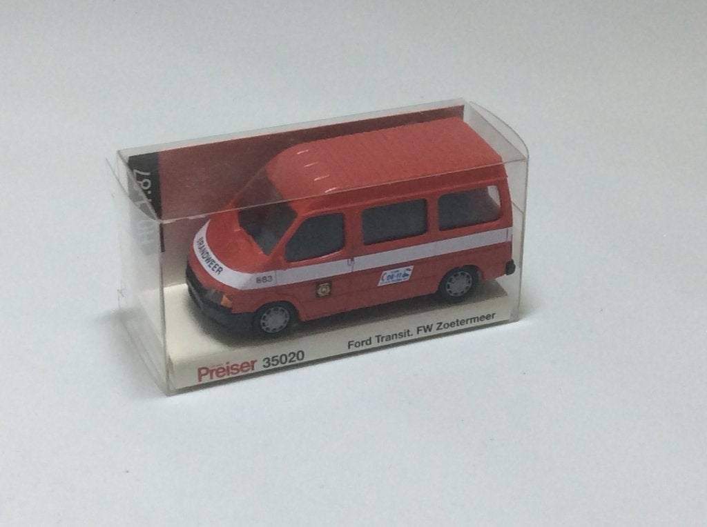 Preiser Brandweer 8 Zoetermeer 883 Ford Transit 1:87, Ophalen of Verzenden, Nieuw, Auto