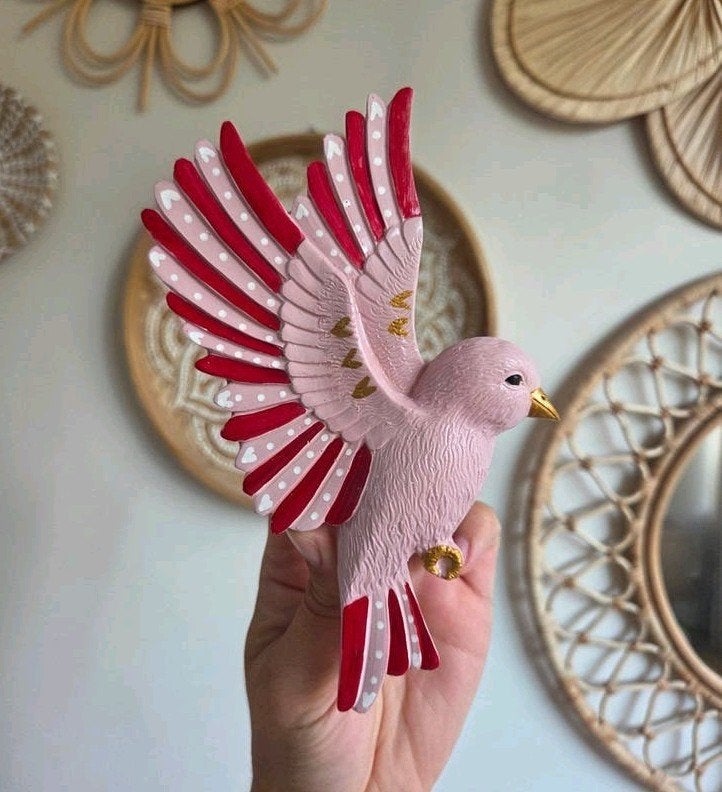 zwaluw roze rood boho wanddecoratie muurdecoratie, 9 cm, Boho, Nieuw, Ophalen of Verzenden