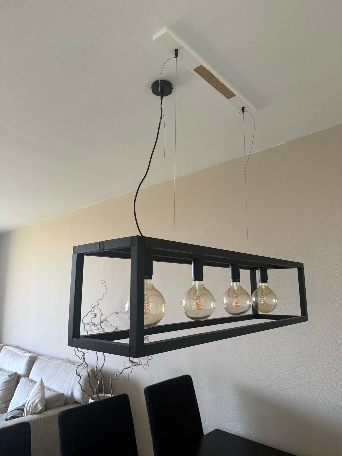 Moderne Zwarte Hanglamp - 4 Lichtpunten, Industrieel Design, Ophalen, Gebruikt, Metaal, E27 (groot)